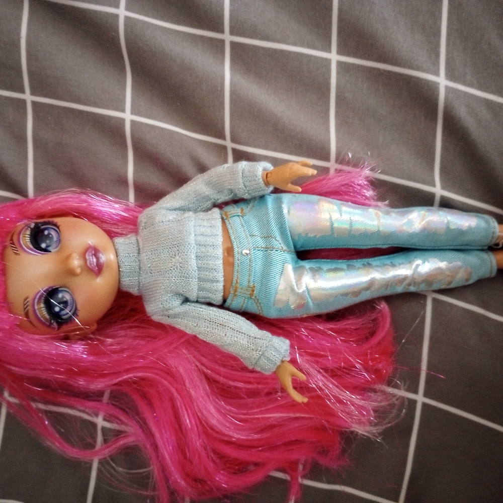 Fashion Doll with Pink Hair and Blue Outfit